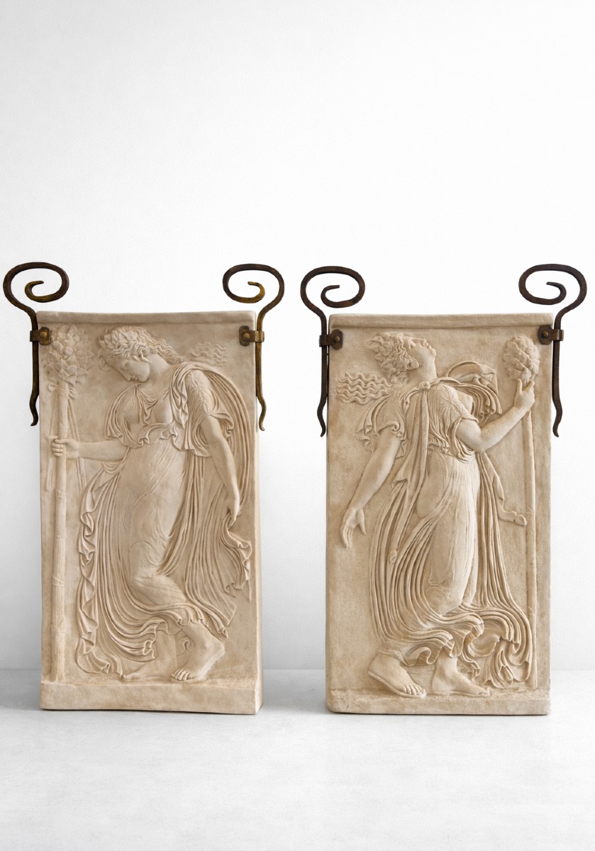 Coppia di pannelli decorativi in resina e polvere di marmo - Italia inizio XX secolo 