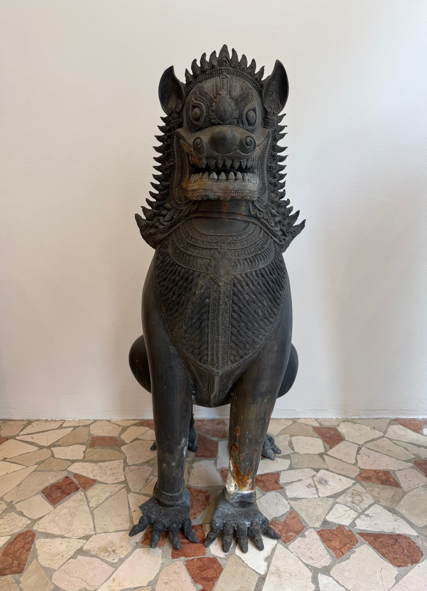 Coppia di leoni guardiani in bronzo - XIX secolo, Thailandia -photo-2