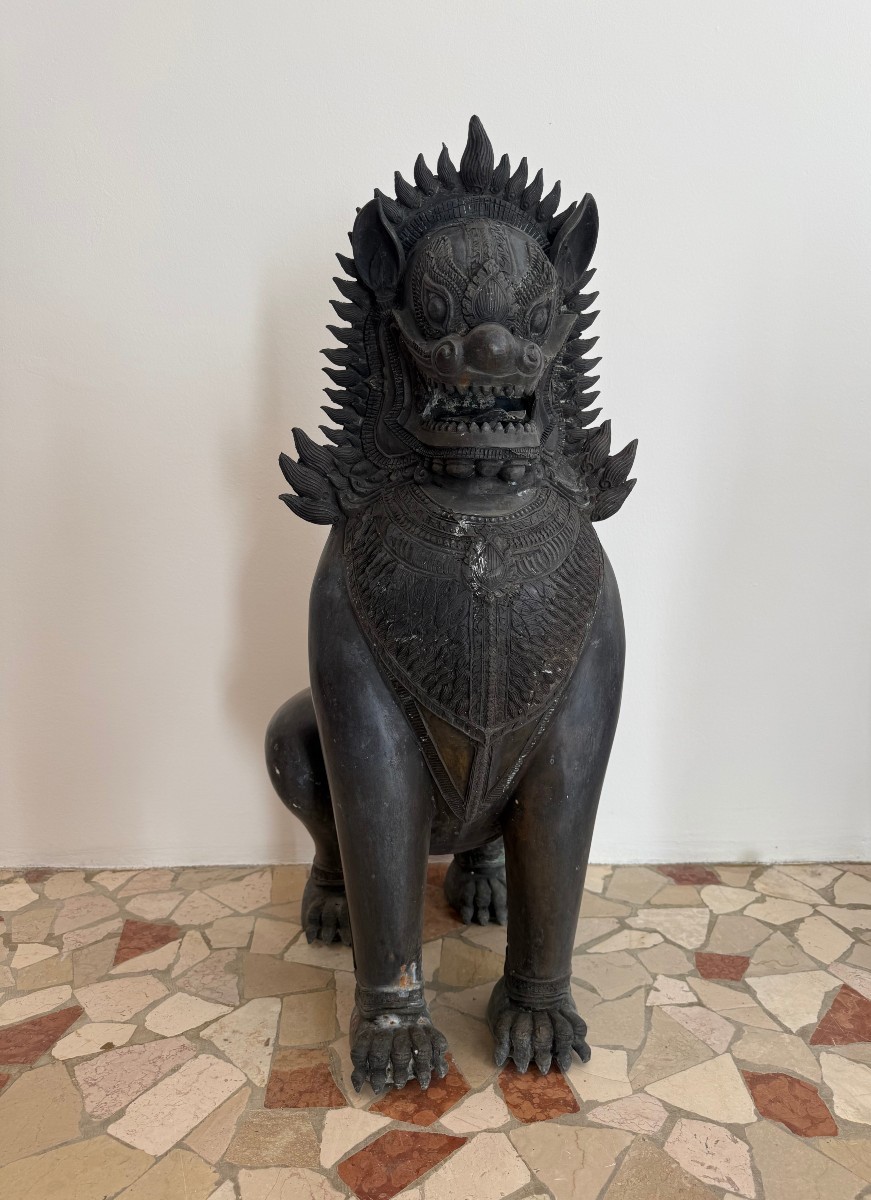 Coppia di leoni guardiani in bronzo - XIX secolo, Thailandia -photo-3