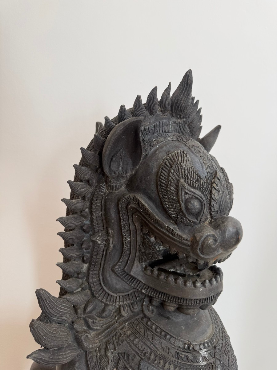 Coppia di leoni guardiani in bronzo - XIX secolo, Thailandia -photo-4