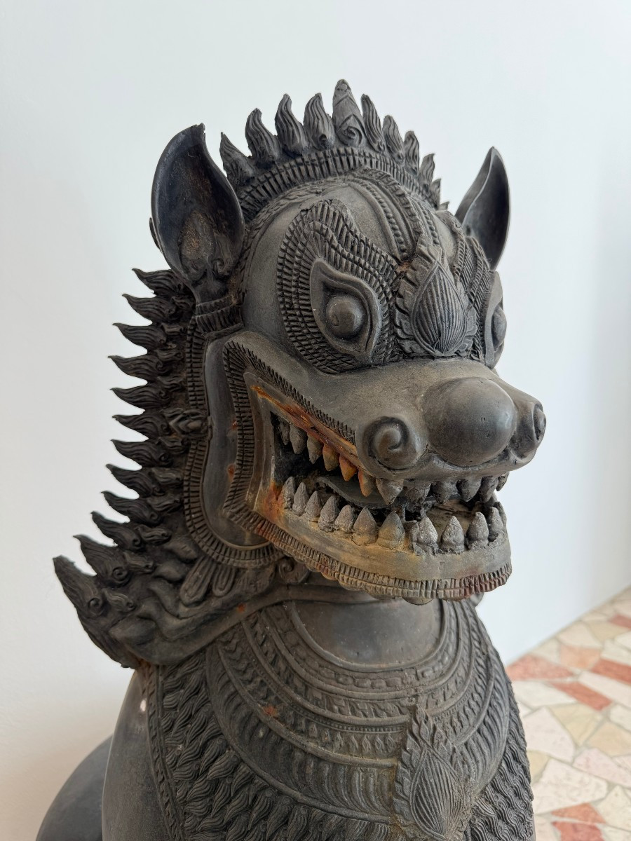 Coppia di leoni guardiani in bronzo - XIX secolo, Thailandia -photo-1