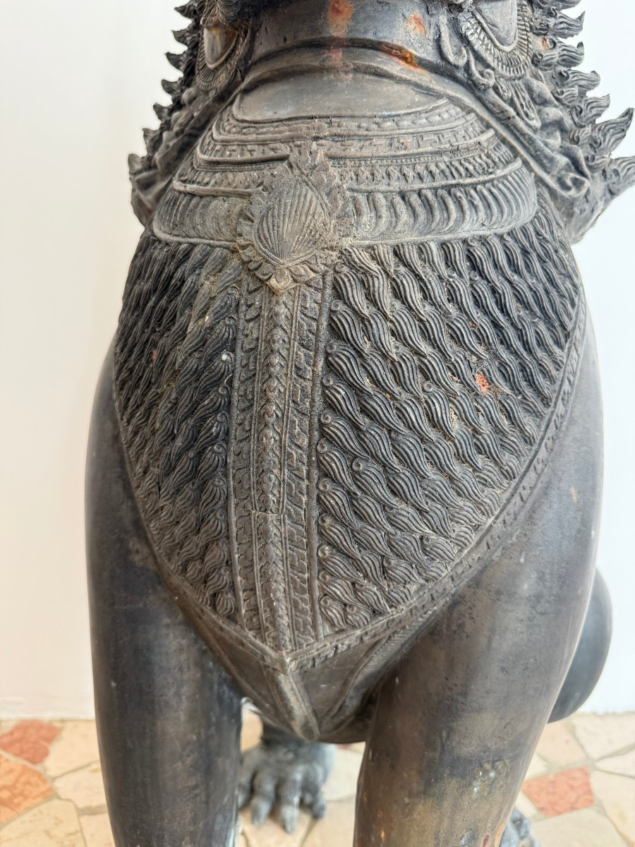 Coppia di leoni guardiani in bronzo - XIX secolo, Thailandia -photo-2