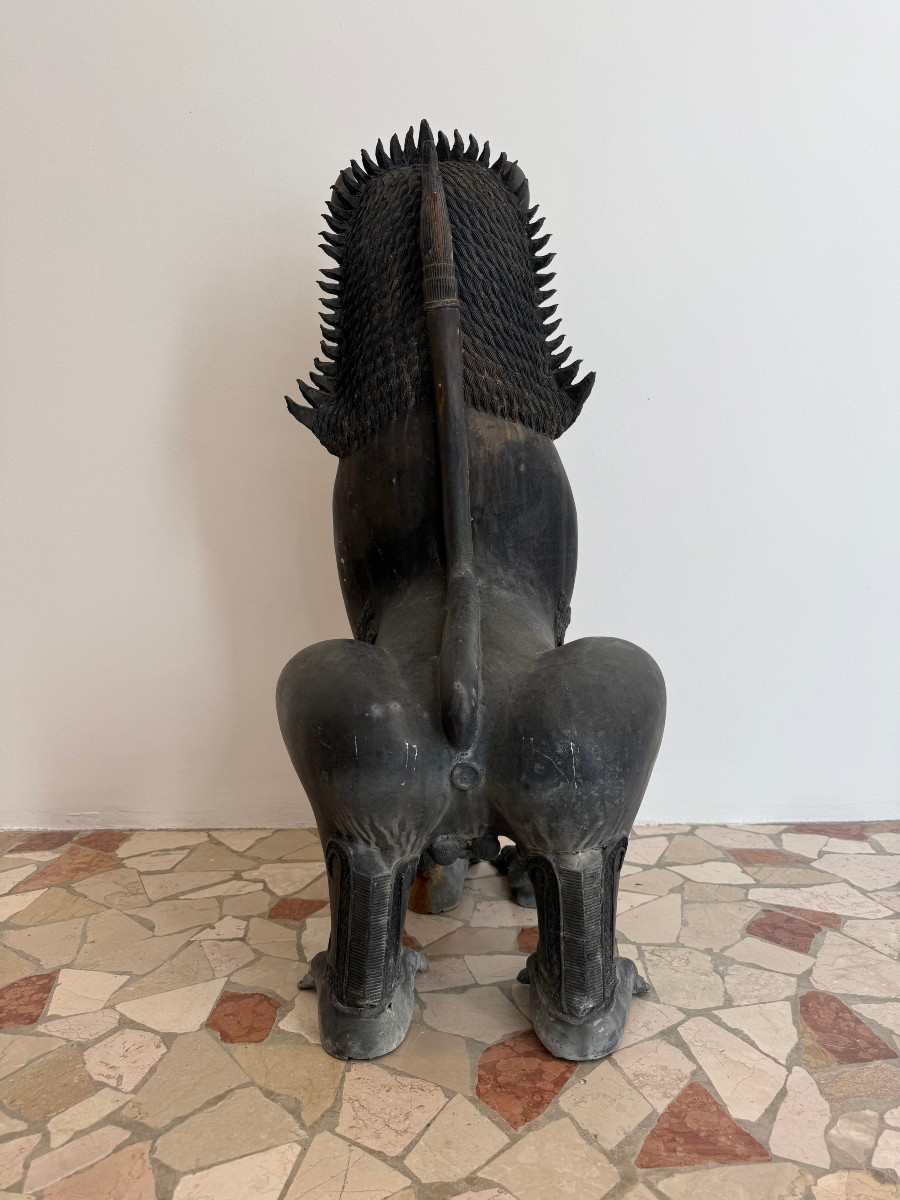Coppia di leoni guardiani in bronzo - XIX secolo, Thailandia -photo-4