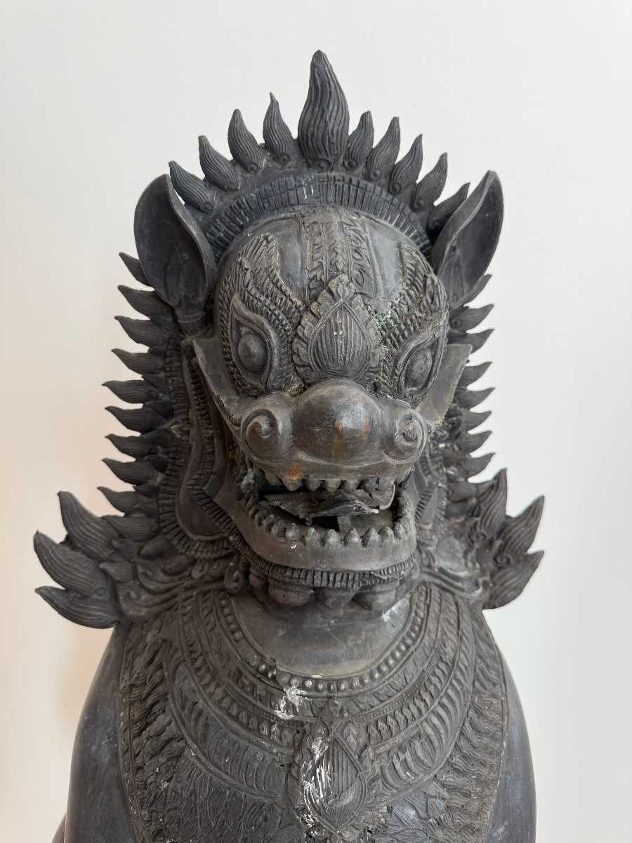 Coppia di leoni guardiani in bronzo - XIX secolo, Thailandia -photo-7
