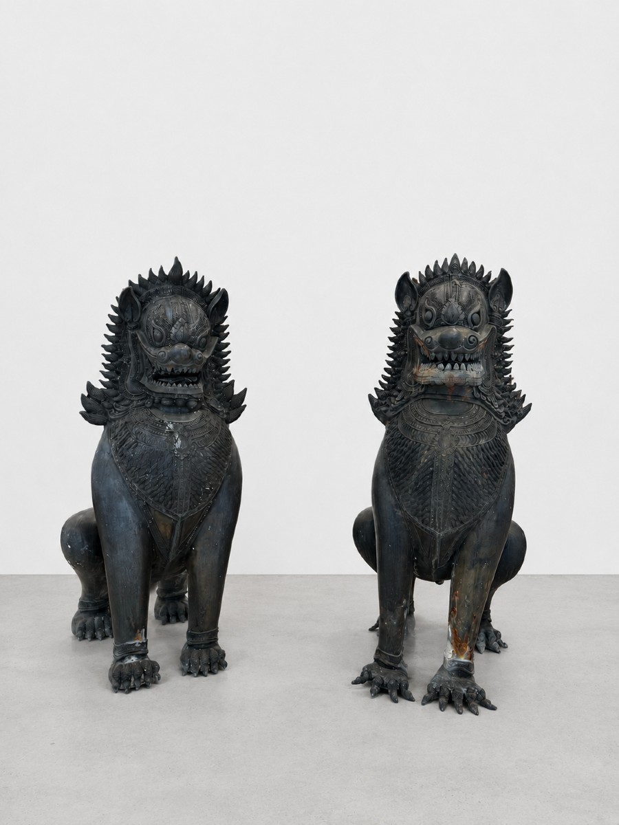 Coppia di leoni guardiani in bronzo - XIX secolo, Thailandia 