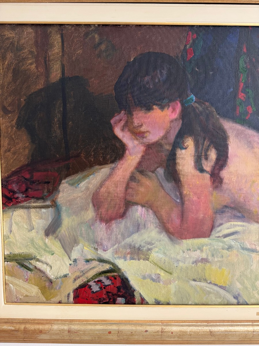 Aleksander Sedov (1928-2012) dipinto olio su tela raffigurante nudo di donna-photo-3