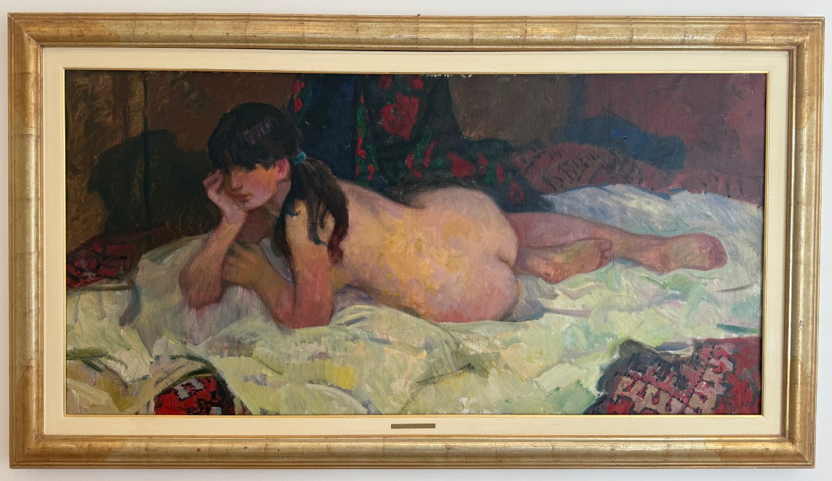 Aleksander Sedov (1928-2012) dipinto olio su tela raffigurante nudo di donna-photo-2