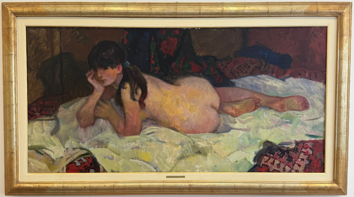 Aleksander Sedov (1928-2012) dipinto olio su tela raffigurante nudo di donna