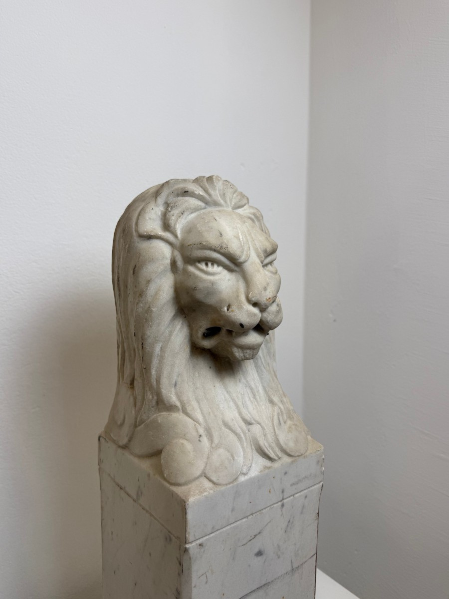 Coppia di leoni fiorentini in marmo bianco di Carrara - fine XIX secolo -photo-2