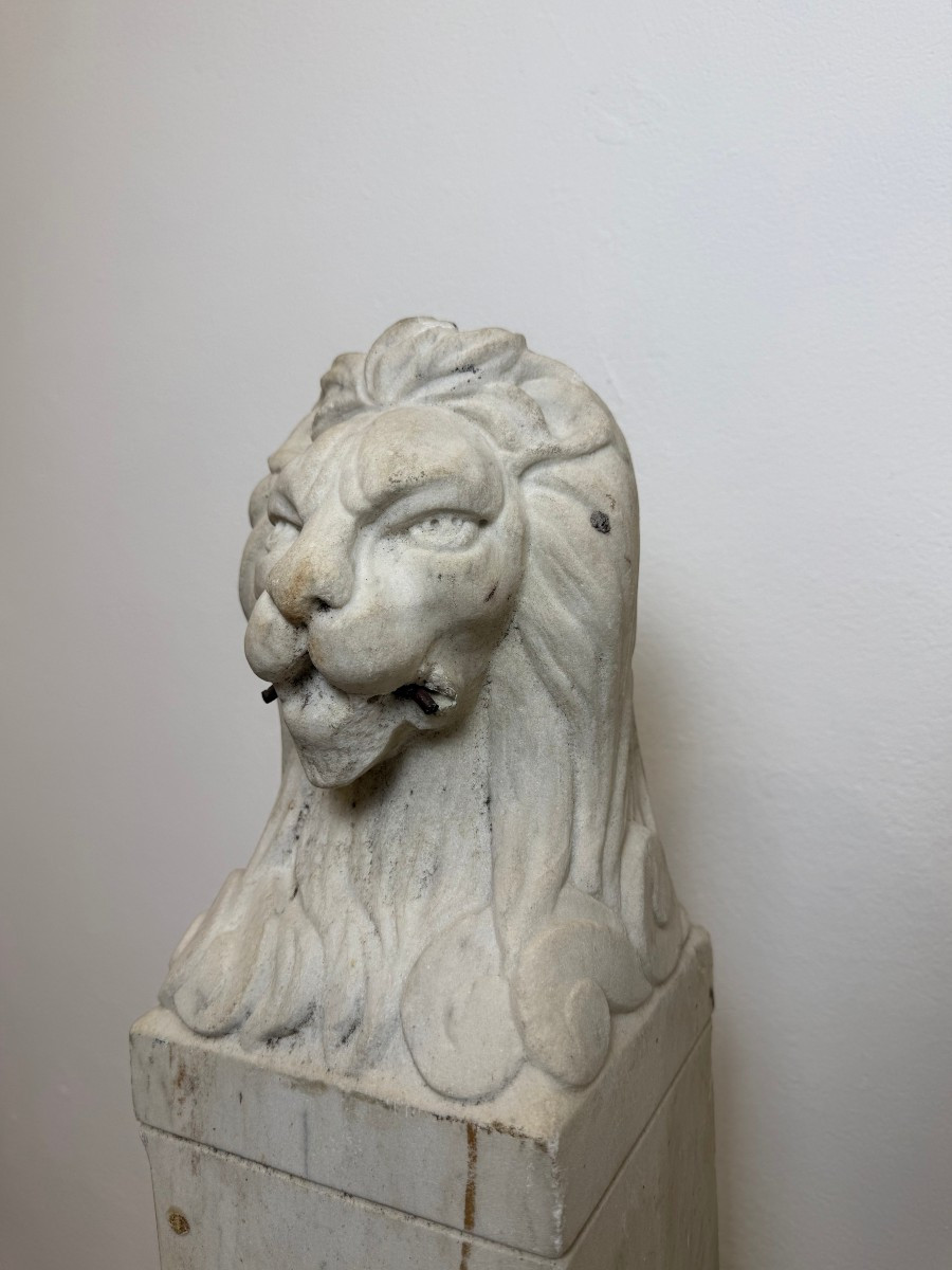 Coppia di leoni fiorentini in marmo bianco di Carrara - fine XIX secolo -photo-4