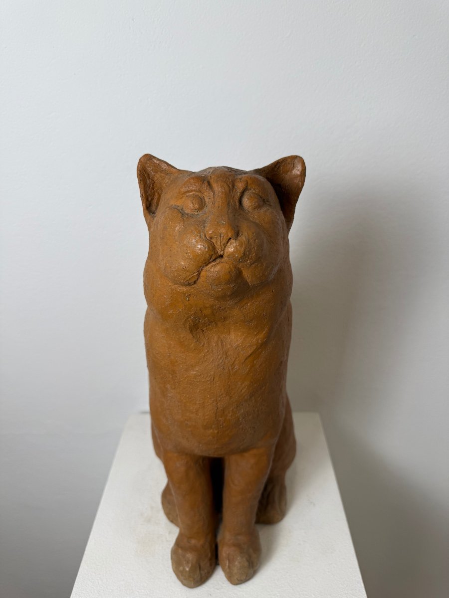 Scultura Gatto seduto in terracotta-XIX secolo. Montelupo Fiorentino, Toscana -photo-1