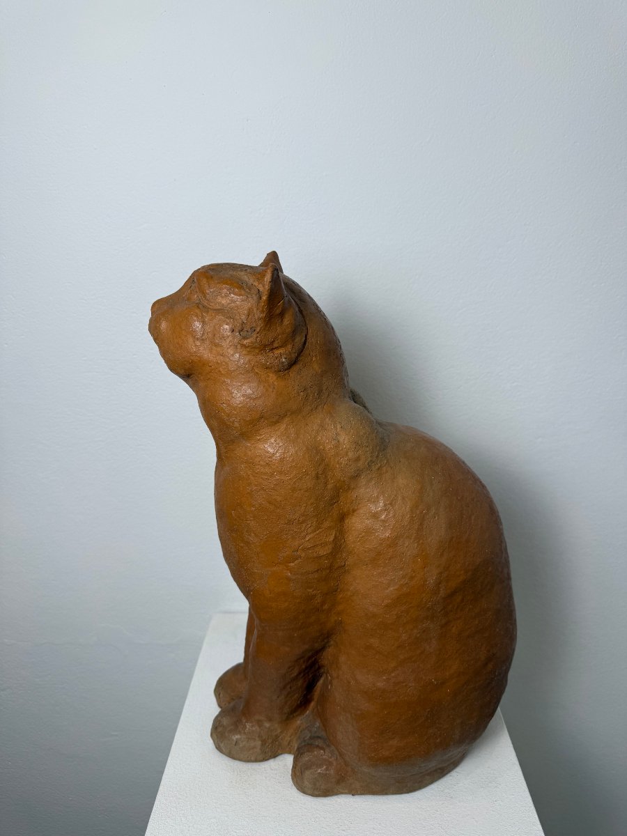 Scultura Gatto seduto in terracotta-XIX secolo. Montelupo Fiorentino, Toscana 