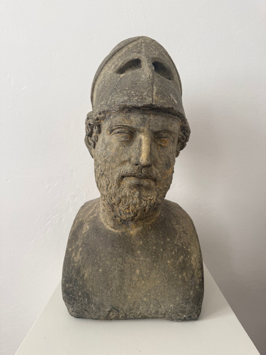Scultura raffigurante mezzo busto di Pericle in polvere di pietra - inizio XX secolo. Italia-photo-6