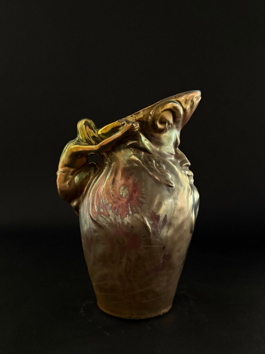  Delphin Massier -  brocca in ceramica con smalto a lustro metallico - fine XIX  secolo-photo-2
