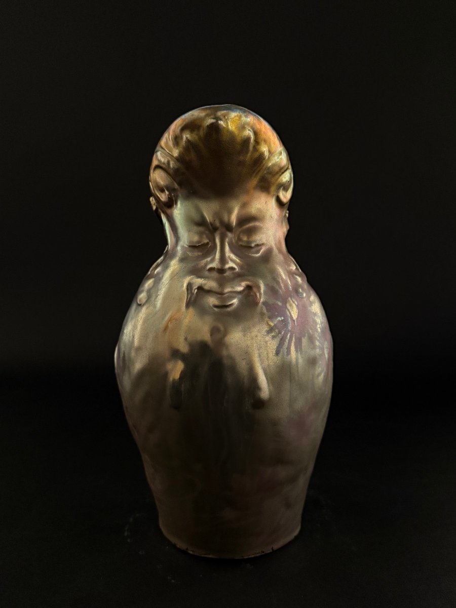  Delphin Massier -  brocca in ceramica con smalto a lustro metallico - fine XIX  secolo-photo-1