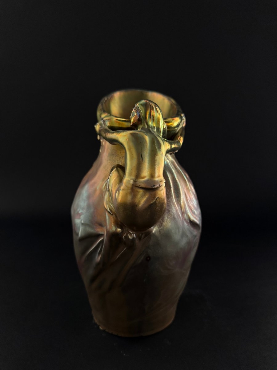 Delphin Massier -  brocca in ceramica con smalto a lustro metallico - fine XIX  secolo-photo-6