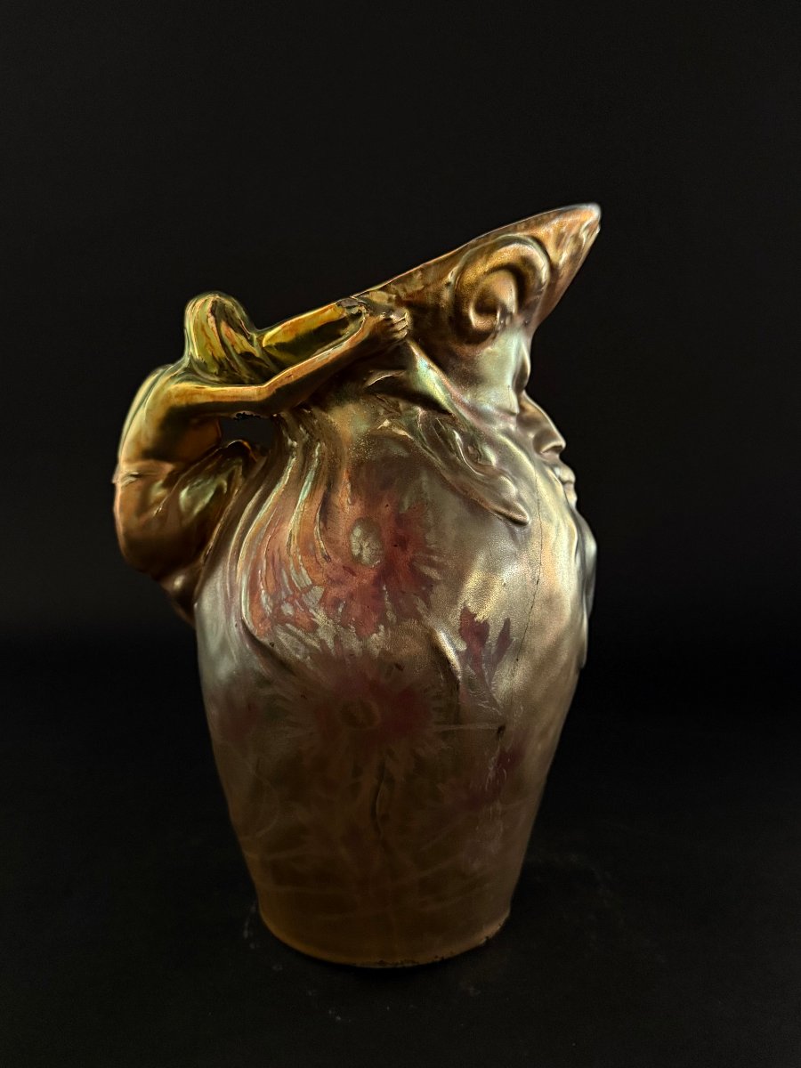  Delphin Massier -  brocca in ceramica con smalto a lustro metallico - fine XIX  secolo