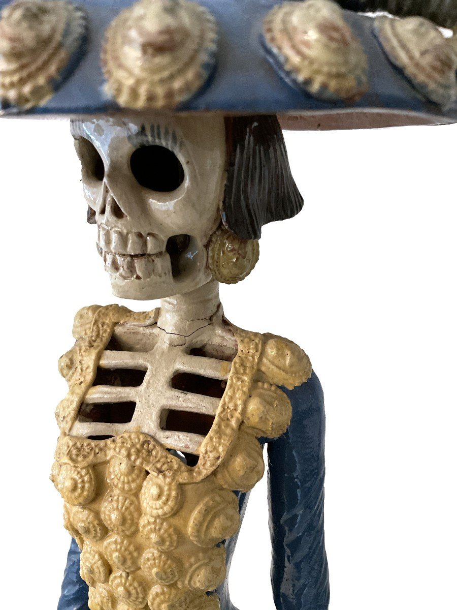 Artista messicano del XX secolo, Catrina,  scultura in terracotta dipinta in policromia-photo-2