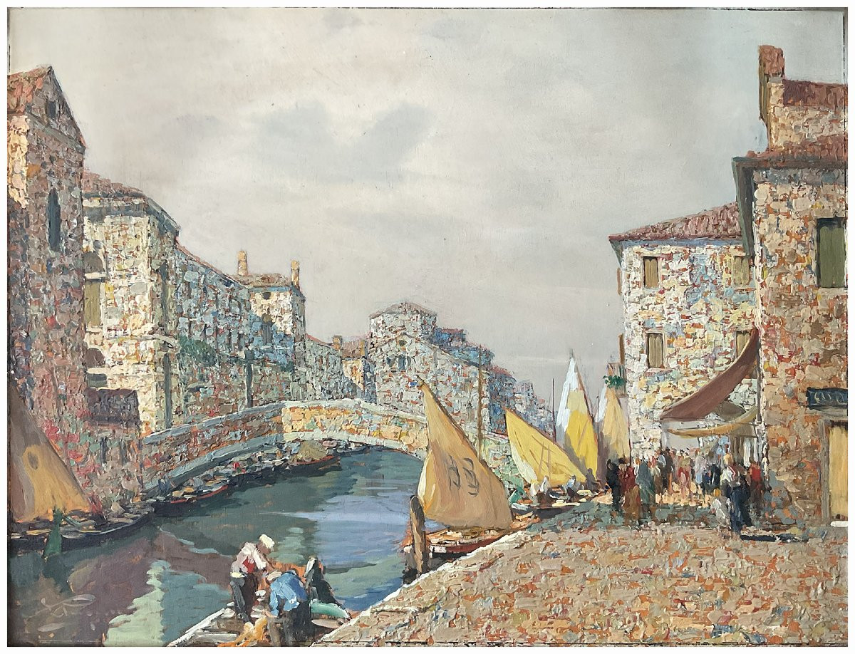 Luigi Pagan, Veduta di Chioggia, 1939. Olio su tavola-photo-3