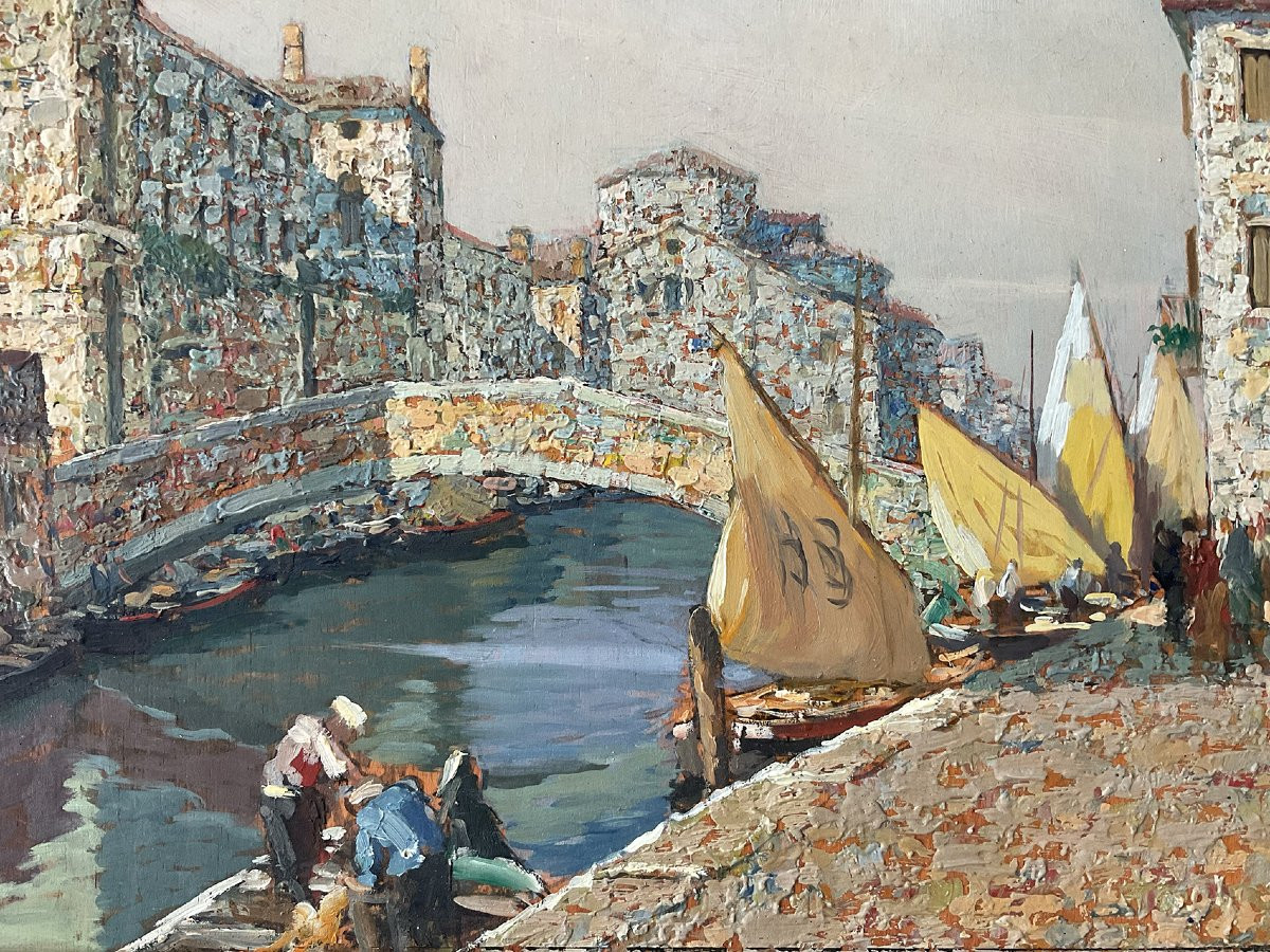 Luigi Pagan, Veduta di Chioggia, 1939. Olio su tavola-photo-4