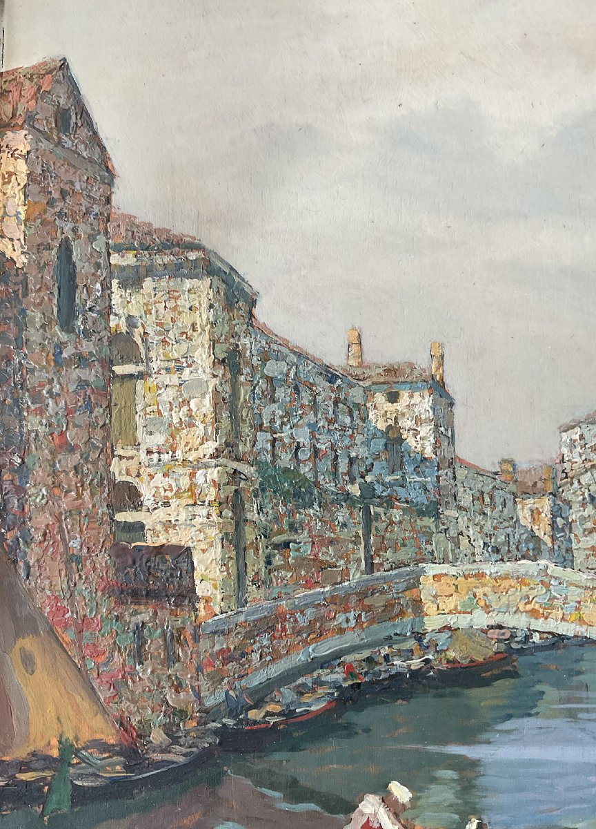 Luigi Pagan, Veduta di Chioggia, 1939. Olio su tavola-photo-1
