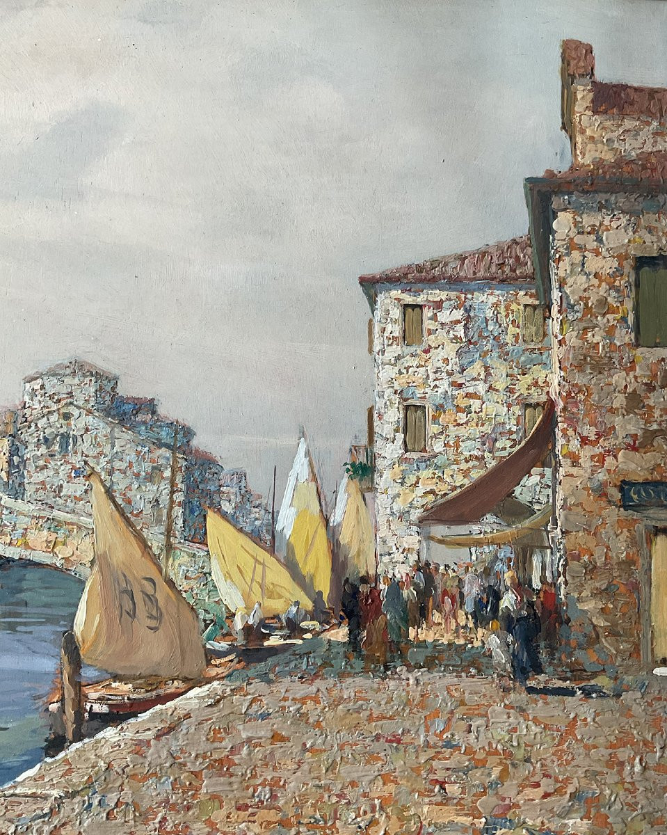 Luigi Pagan, Veduta di Chioggia, 1939. Olio su tavola-photo-2