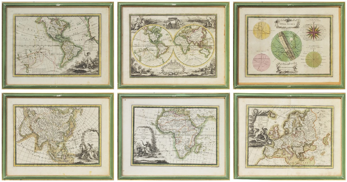 Giovanni Maria Cassini, Sei antiche incisioni tratte dal “Nuovo Atlante Geografico Universale"