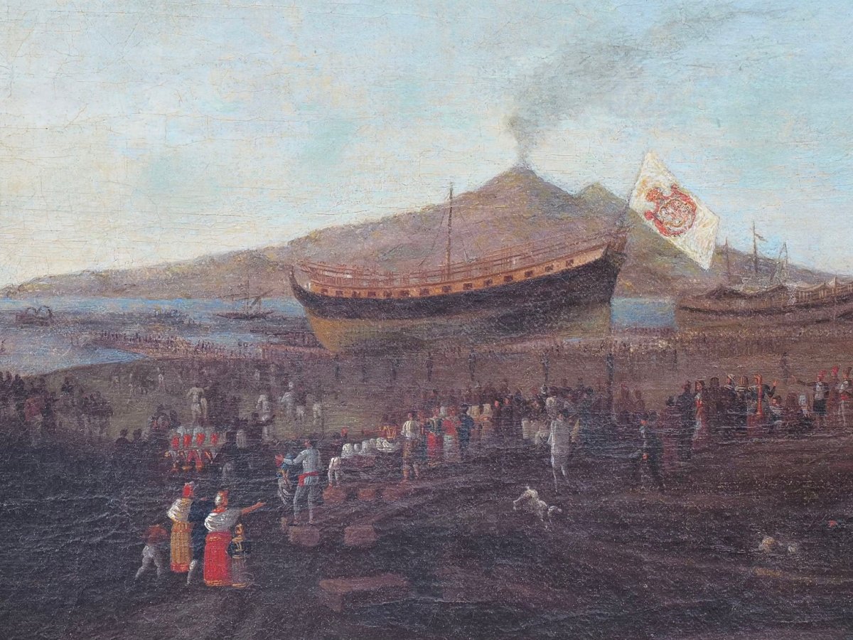 Jacob Philipp Hackert (seguace di), Veduta del cantiere di Castellammare col varo del vascello -photo-4