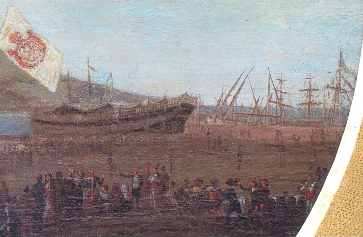 Jacob Philipp Hackert (seguace di), Veduta del cantiere di Castellammare col varo del vascello -photo-1