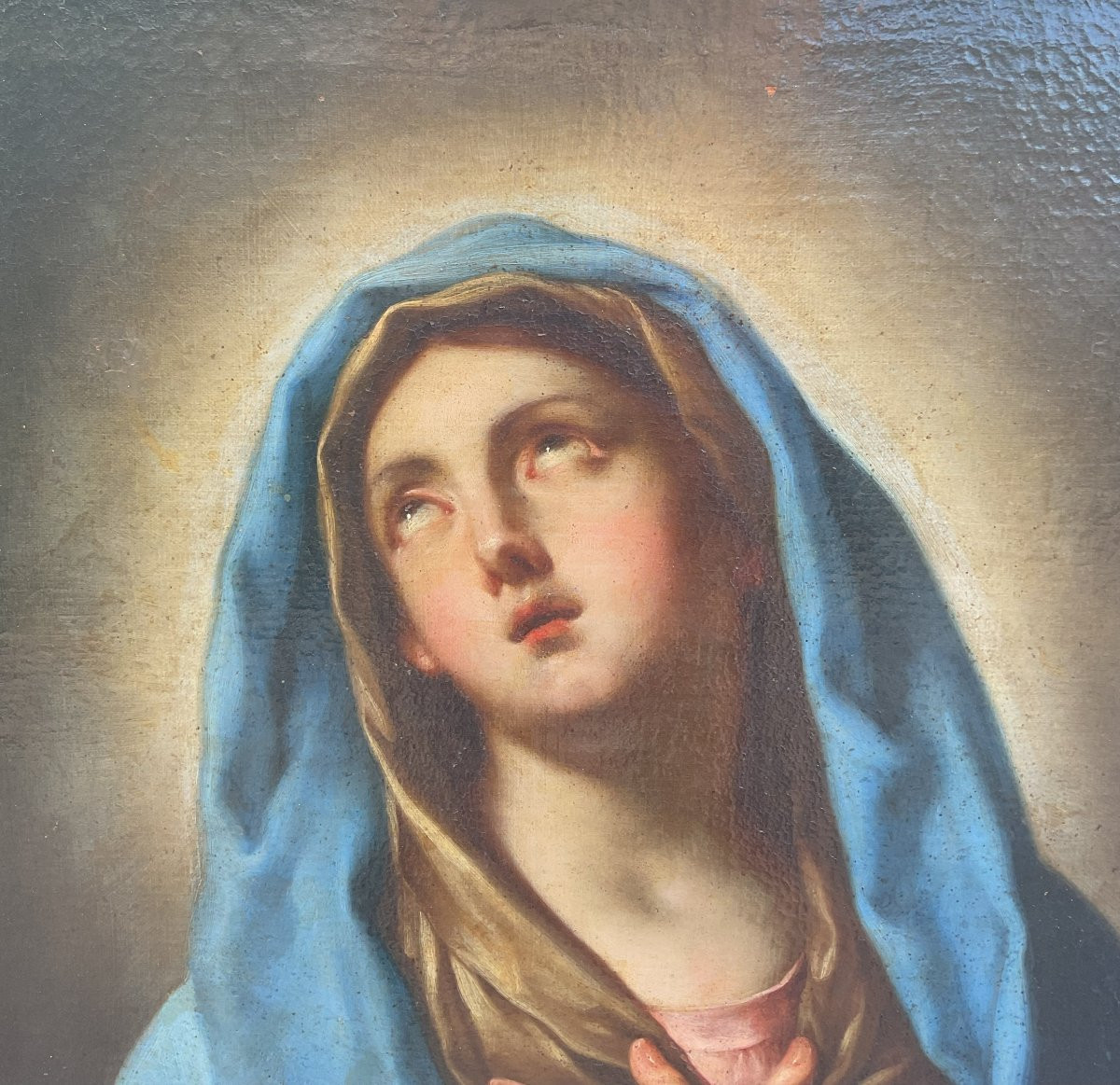 Guido Reni (seguace di), Madonna in estasi, dipinto olio su tela cm. 75x63-photo-3