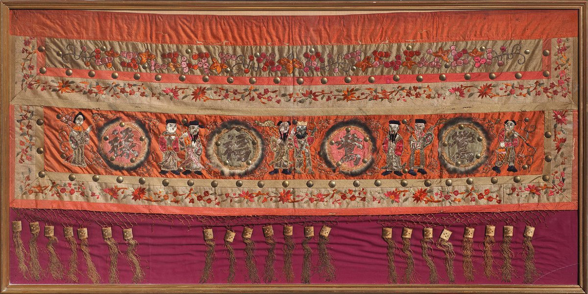 Due antichi tessuti orientali in seta, Cina, XIX secolo-photo-2