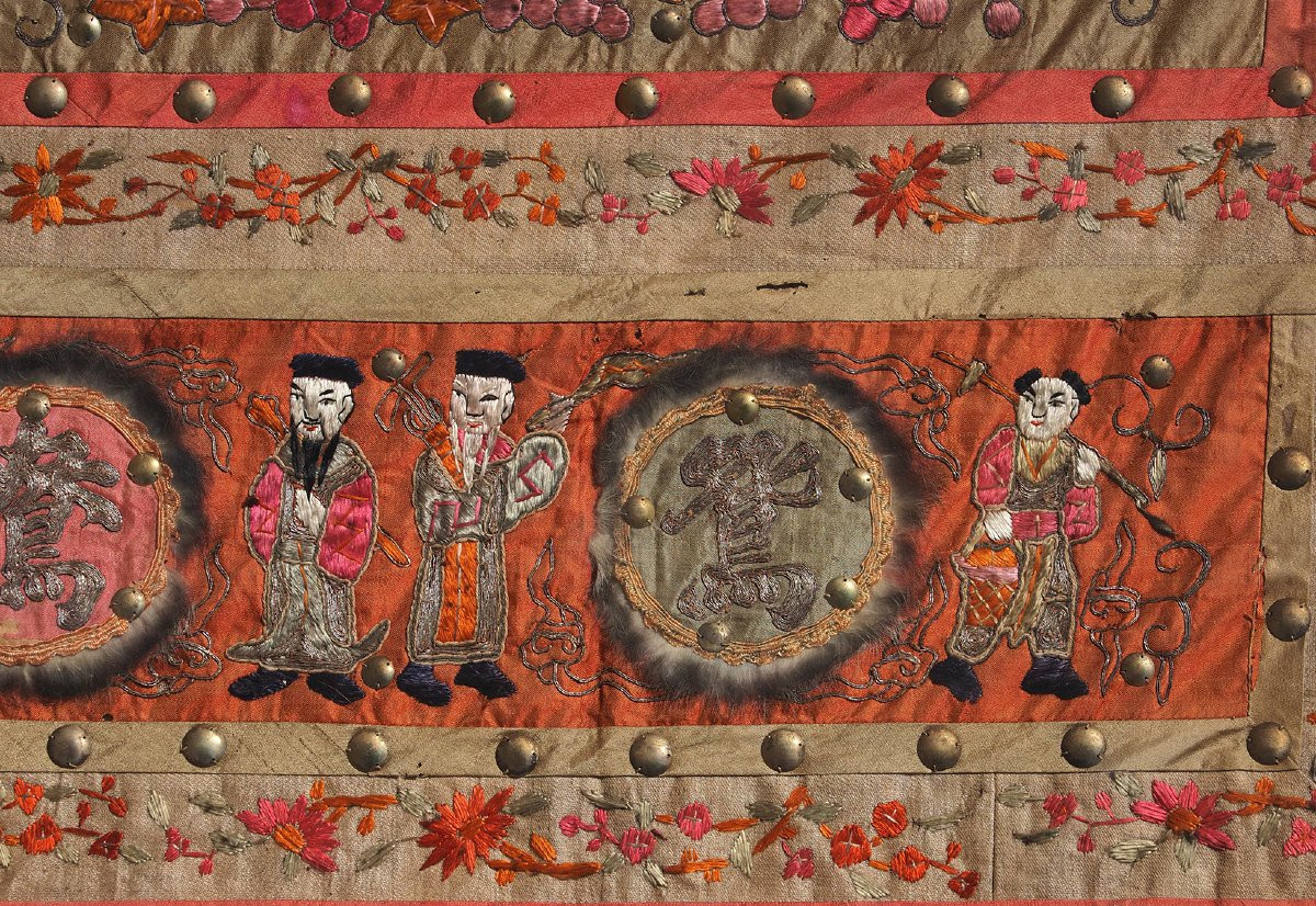 Due antichi tessuti orientali in seta, Cina, XIX secolo-photo-3