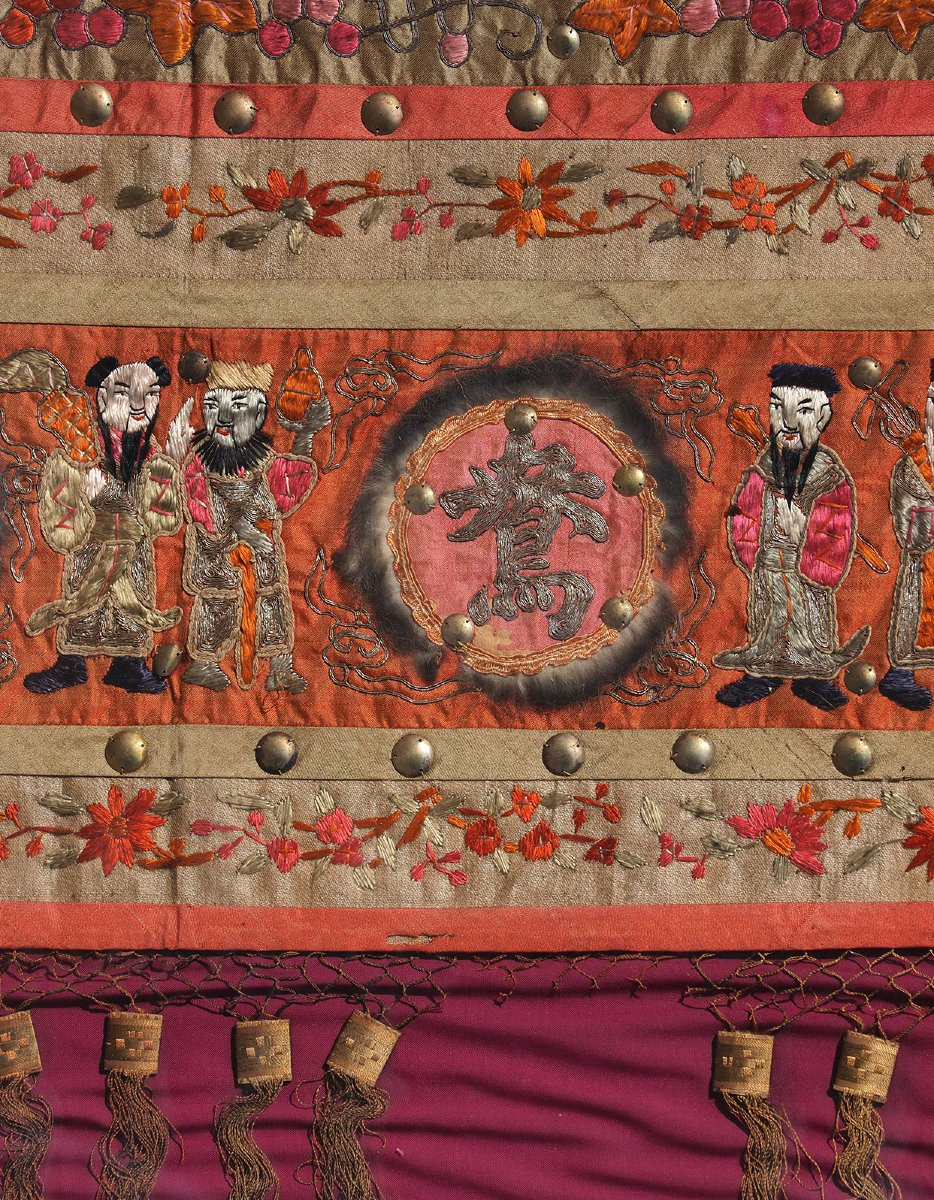 Due antichi tessuti orientali in seta, Cina, XIX secolo-photo-4