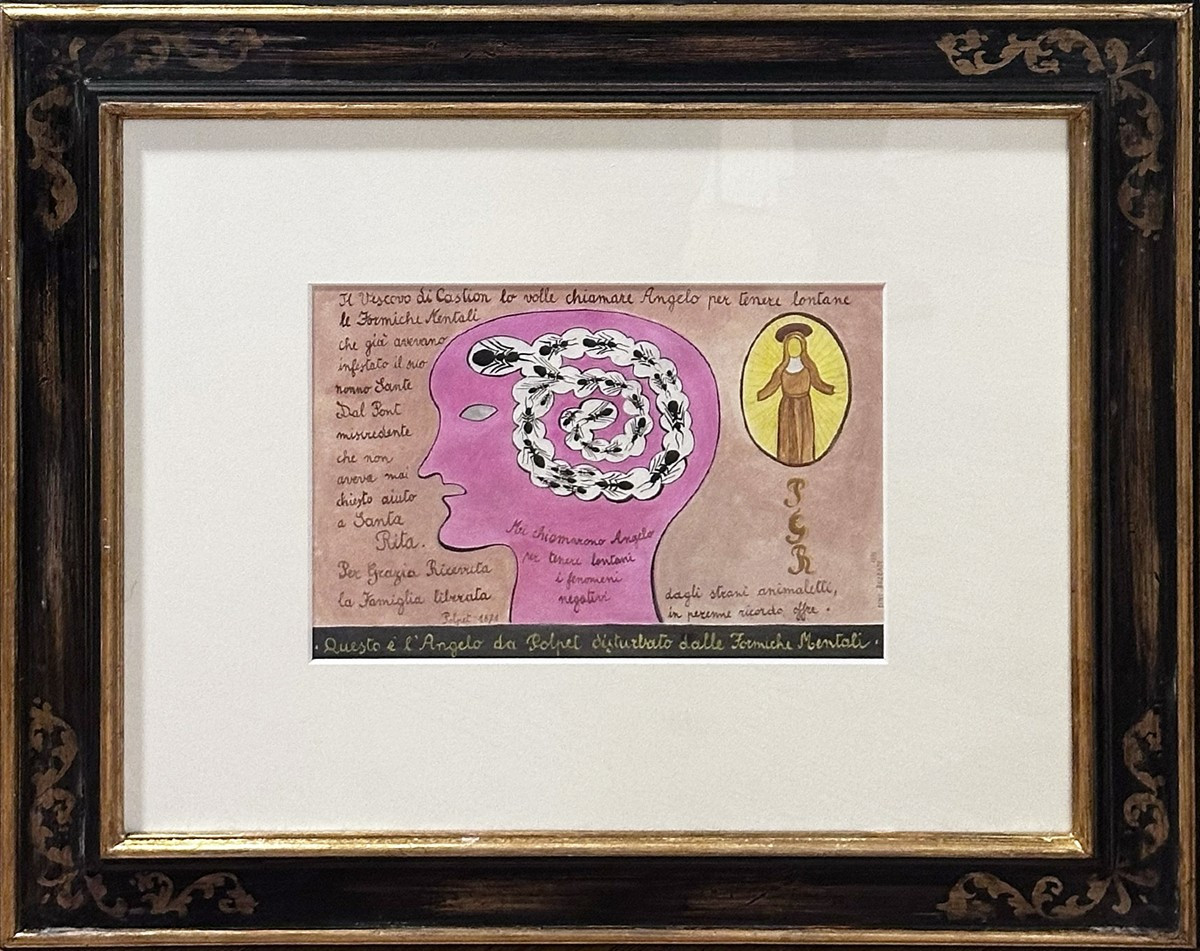 Dino Buzzati, L’Angelo da Polpet disturbato dalle Formiche Mentali, 1970, disegno