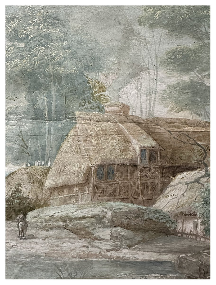 Francesco Zuccarelli (attribuito), Paesaggio con figure, rovine e capanna rustica, tempera-photo-2