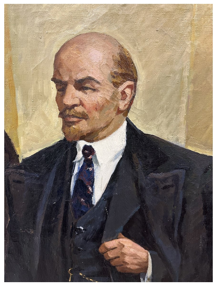 Pittore sovietico attivo verso la metà del XX secolo, Lenin con i soldati della Rivoluzione-photo-2