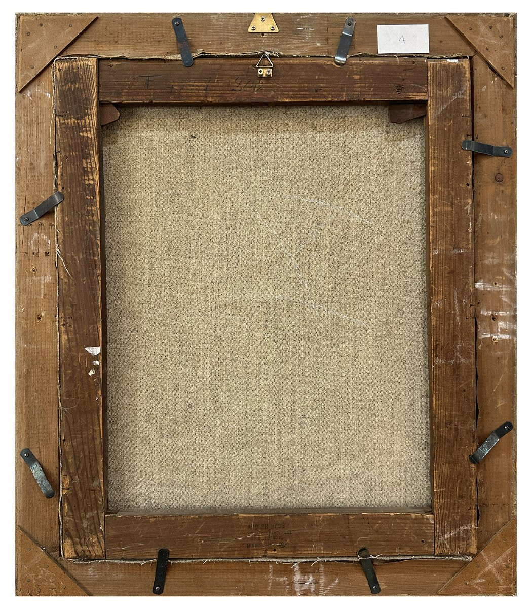 Albert Lahde (1869 – 1940), Marina con velieri nel mare agitato, olio su tela, cm. 50×47,5-photo-5