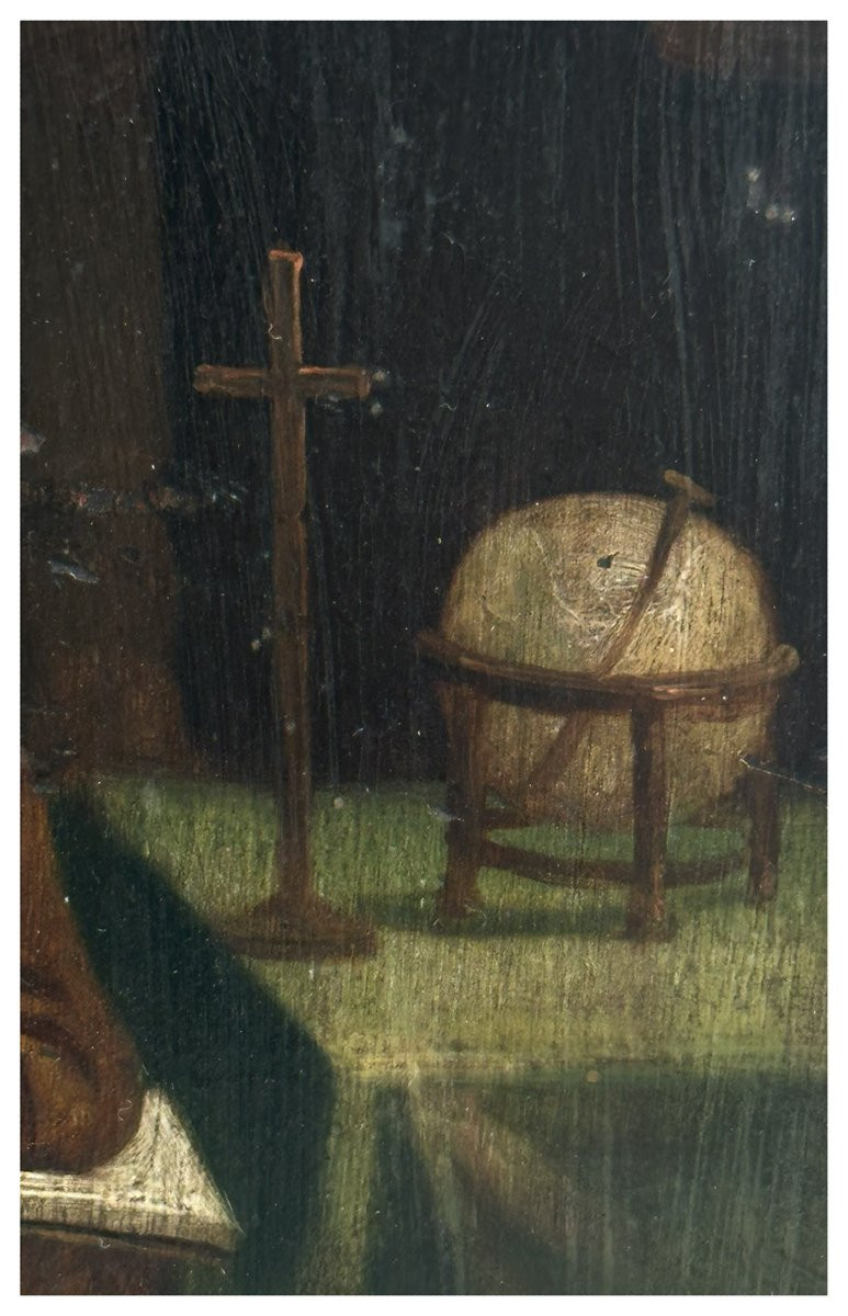 Maestro fiammingo del XIX secolo, Frate in meditazione. Olio su tavola-photo-3