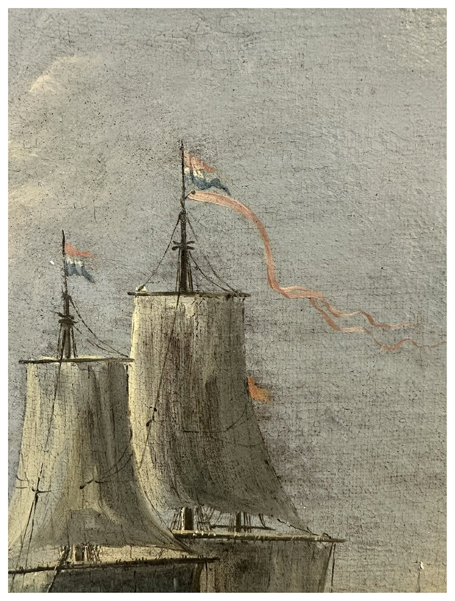 Seguace di Abraham Storck, Porto mediterraneo con velieri, figure e architetture costiere-photo-3