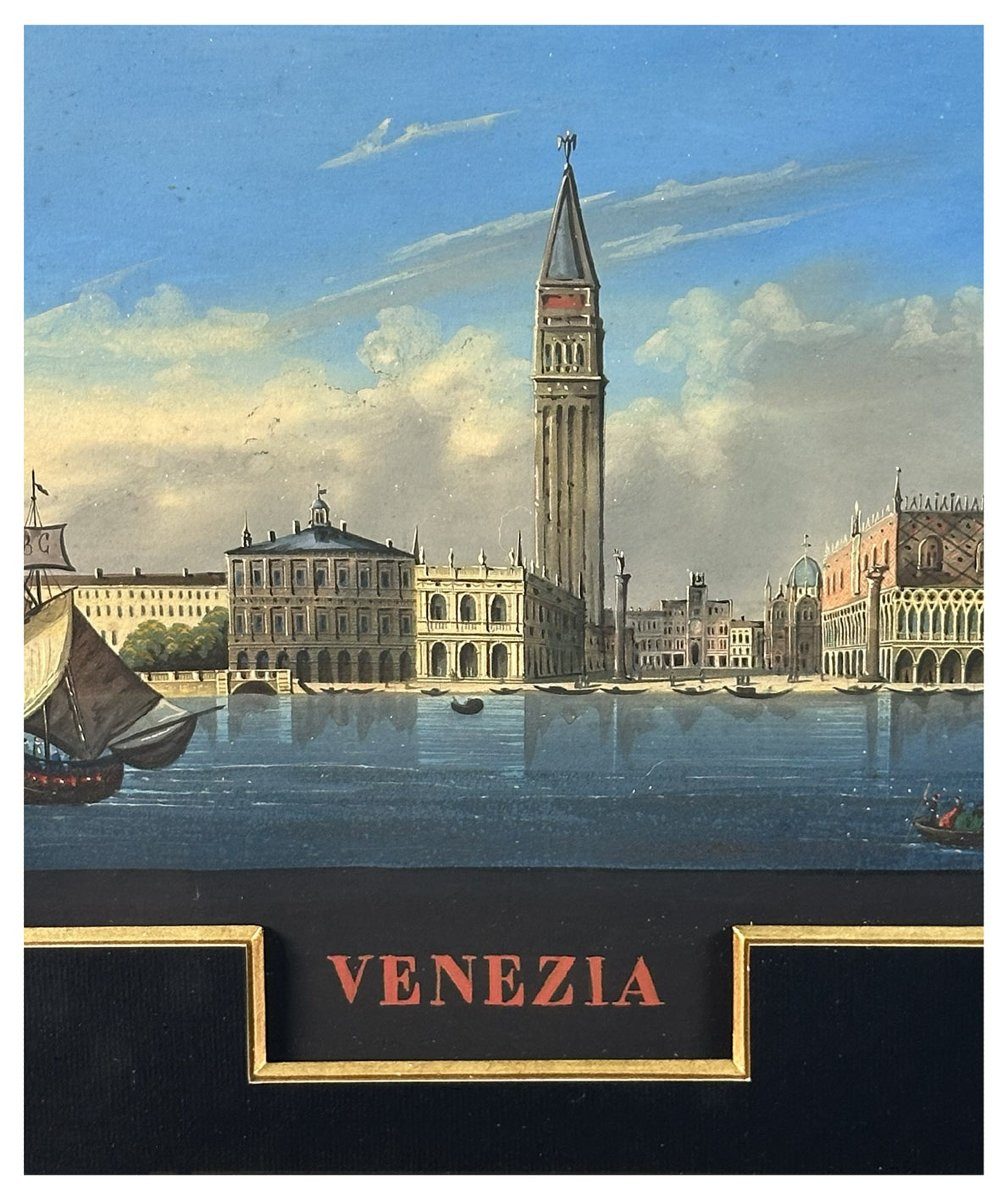 Giovanni Biasin, Veduta del Bacino di San Marco con gondole e imbarcazioni a vela, Guache-photo-2