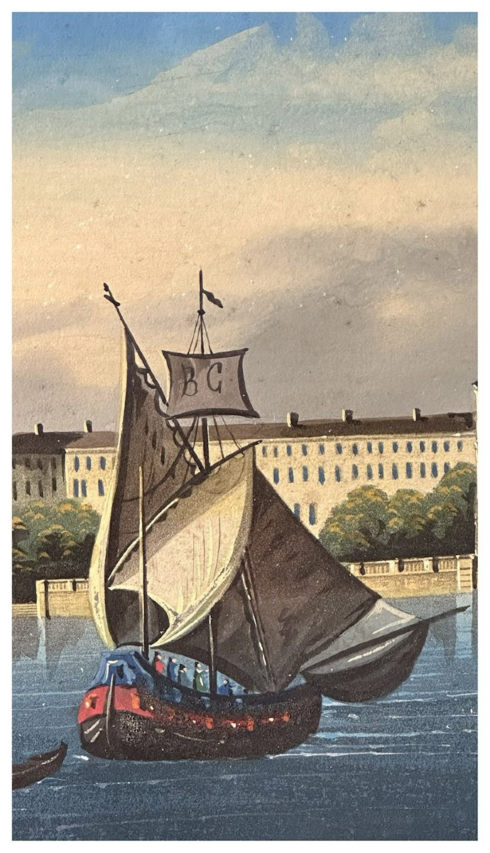 Giovanni Biasin, Veduta del Bacino di San Marco con gondole e imbarcazioni a vela, Guache-photo-3