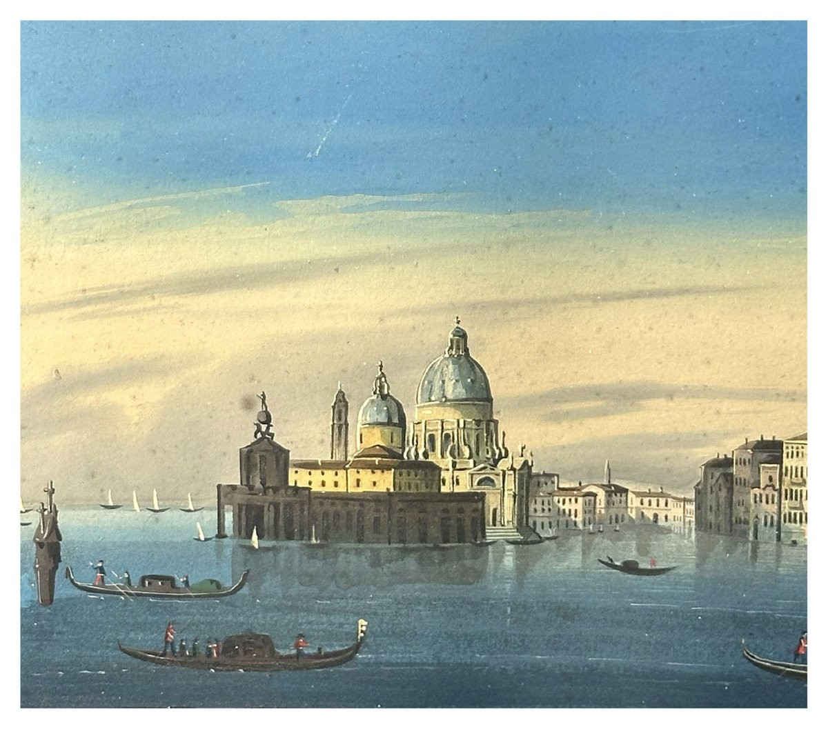 Giovanni Biasin, Veduta del Bacino di San Marco con gondole e imbarcazioni a vela, Guache-photo-4