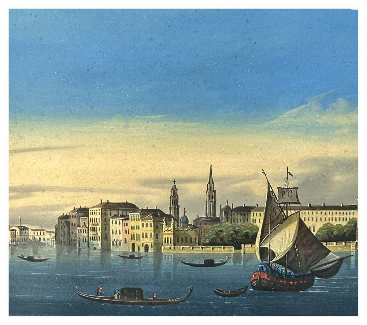 Giovanni Biasin, Veduta del Bacino di San Marco con gondole e imbarcazioni a vela, Guache-photo-3