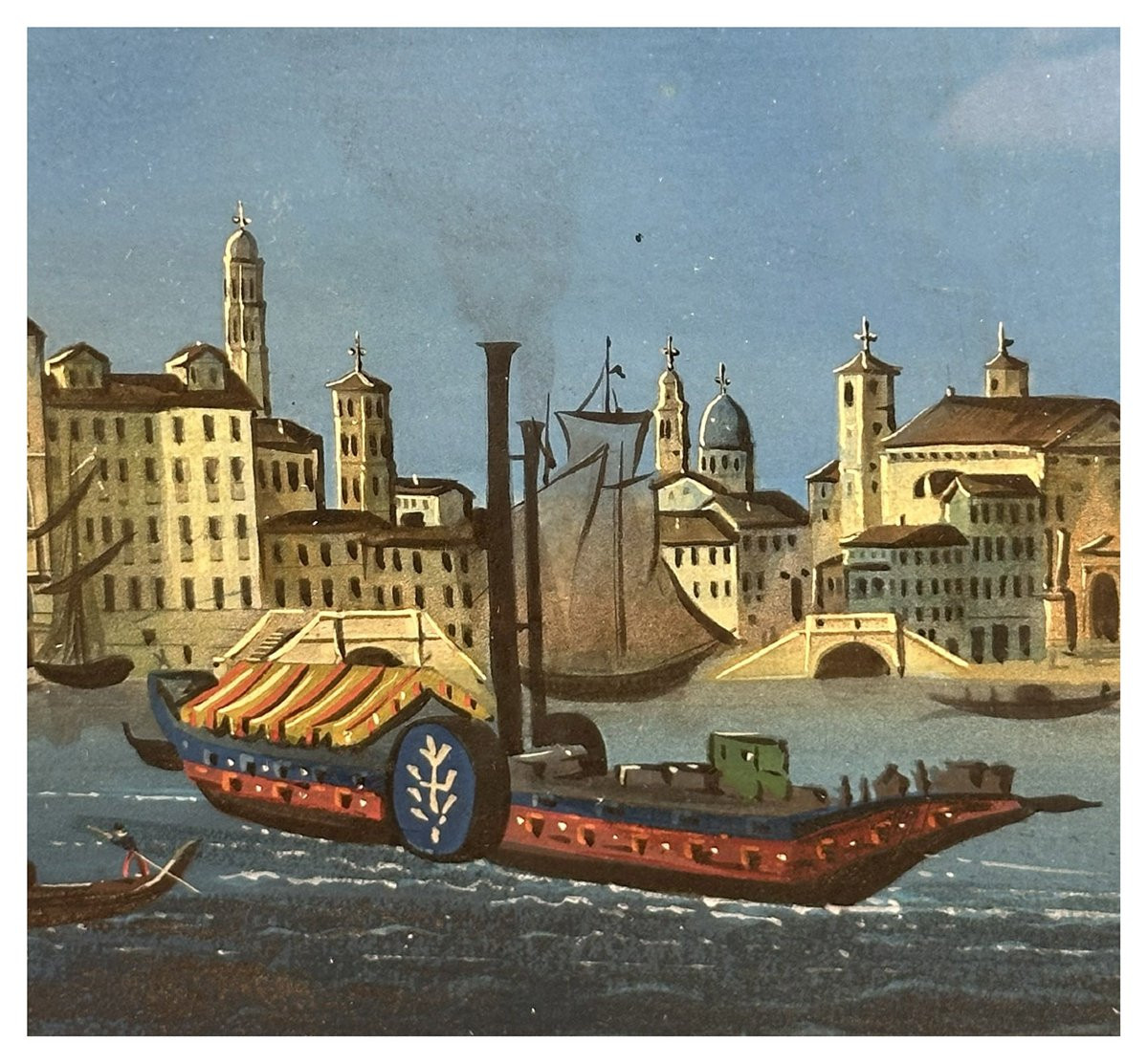 Giovanni Biasin, Veduta del Bacino di San Marco con gondole e imbarcazioni a vela, Guache-photo-5