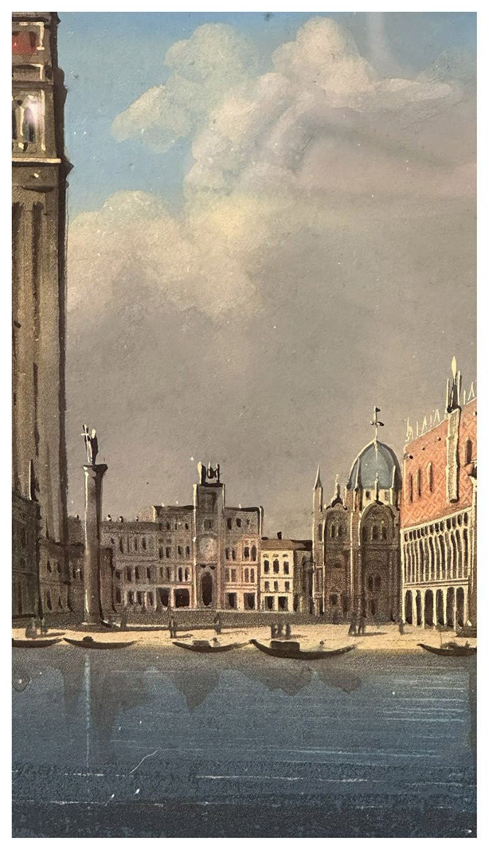 Giovanni Biasin, Veduta del Bacino di San Marco con gondole e imbarcazioni a vela, Guache-photo-6