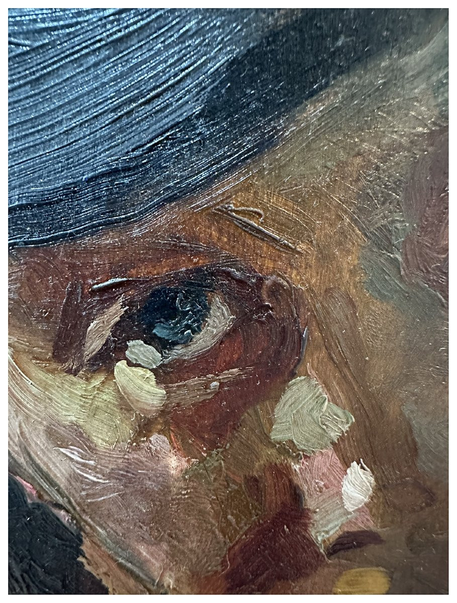 Lino Selvatico, Ritratto di uomo con barba e cappello, olio su tavola-photo-2