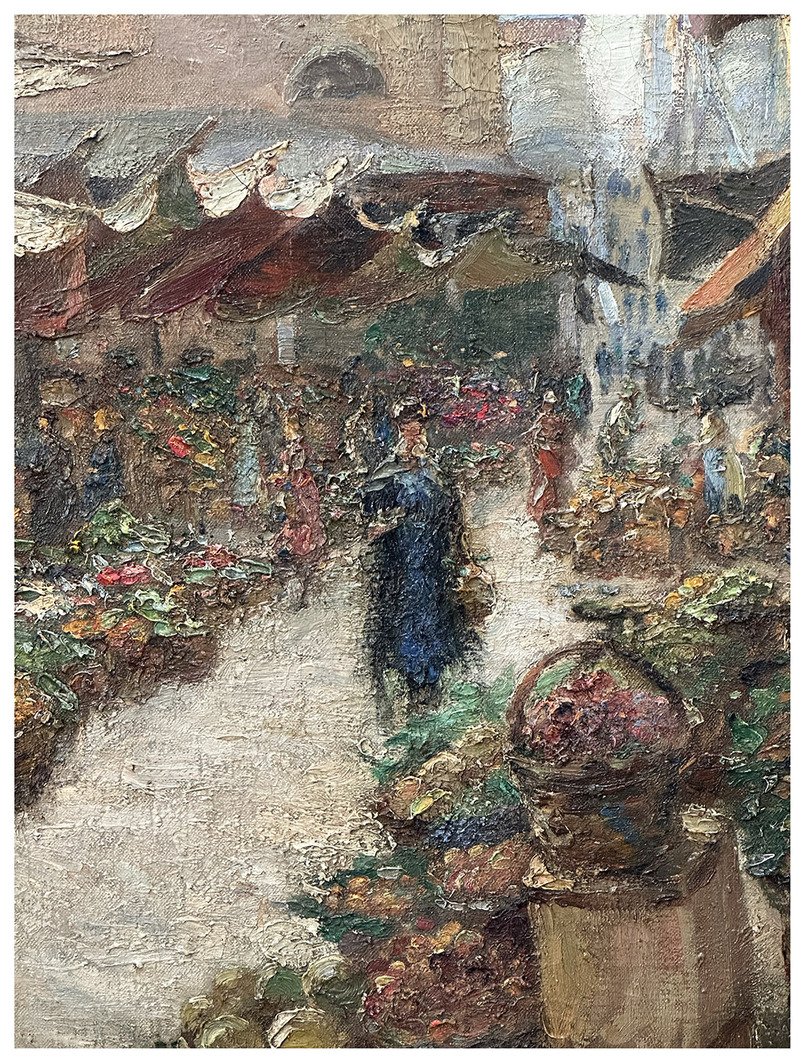 Luigi Moretti, Veduta del mercato di Rialto, olio su tela cm. 74x60-photo-2