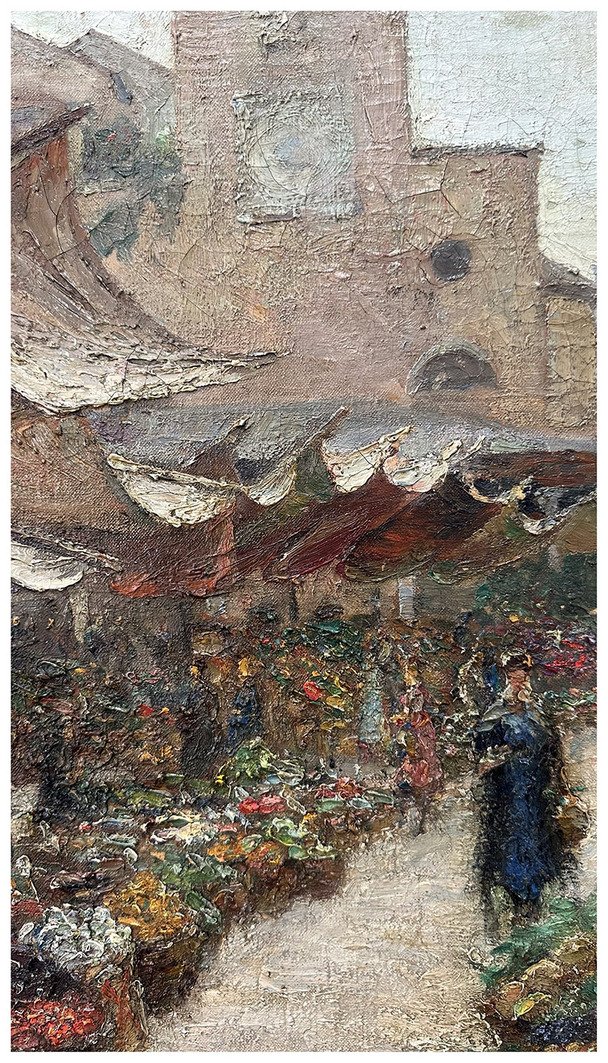 Luigi Moretti, Veduta del mercato di Rialto, olio su tela cm. 74x60-photo-3