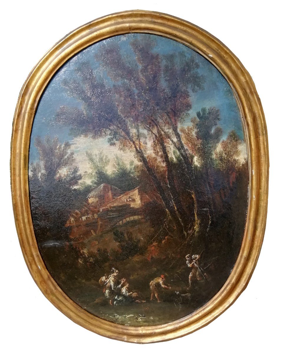 Paysage Ovale Par Antonio Francesco Peruzzini (Attr.) De La Fin Du XVII Siècle