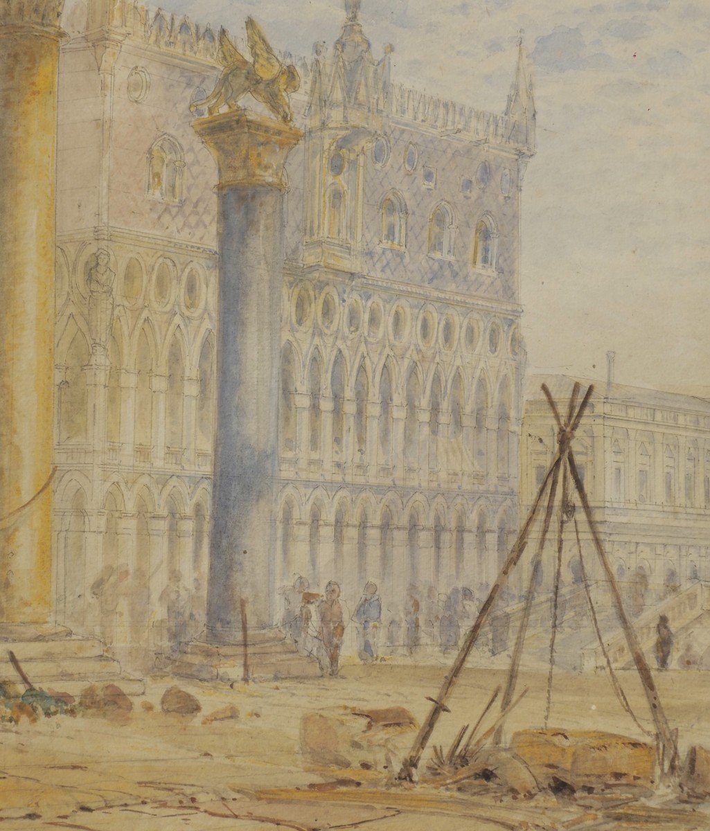 Aquarelle Avec Vue De Venise Par Un Artiste De La Fin Du XIX Siècle-photo-2